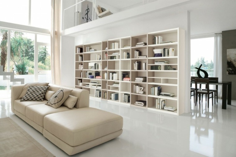 muebles salon modernos sofa cuero blanco ideas
