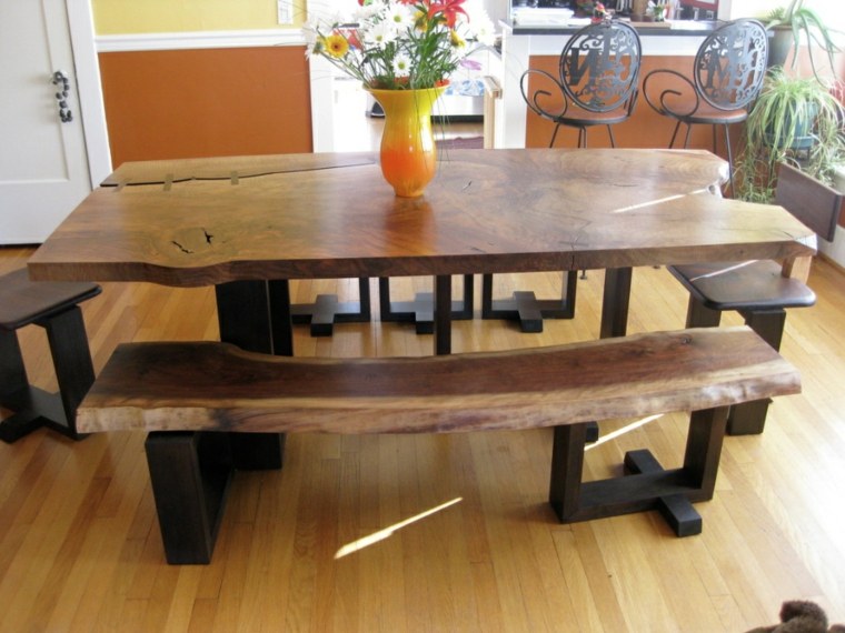 original diseño mesa bancos madera