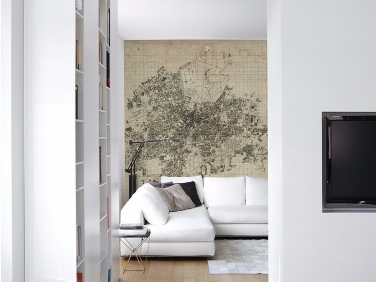 papel pared salon abstacto beige sofa moderno ideas