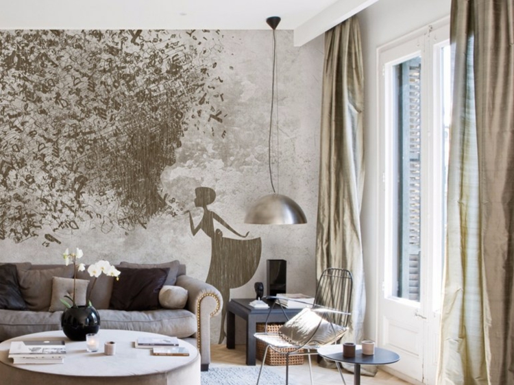 papel de salon pared beige elegante ideas