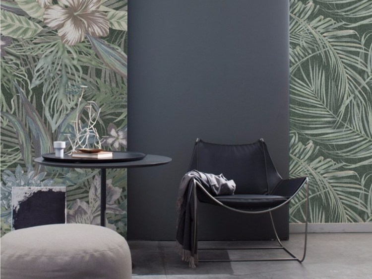papel salon pared estampa exotica plantas ideas
