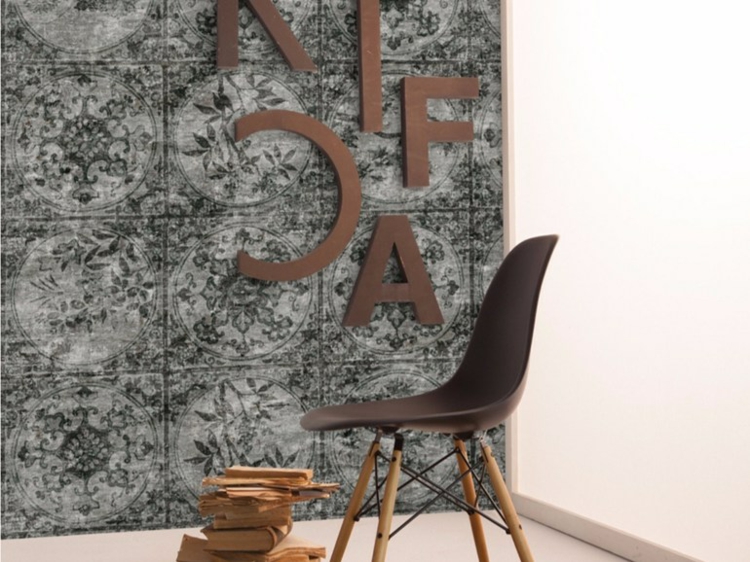 papel salon pared imita losas ideas