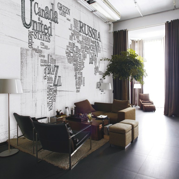papel salon pared mapa mundo ideas