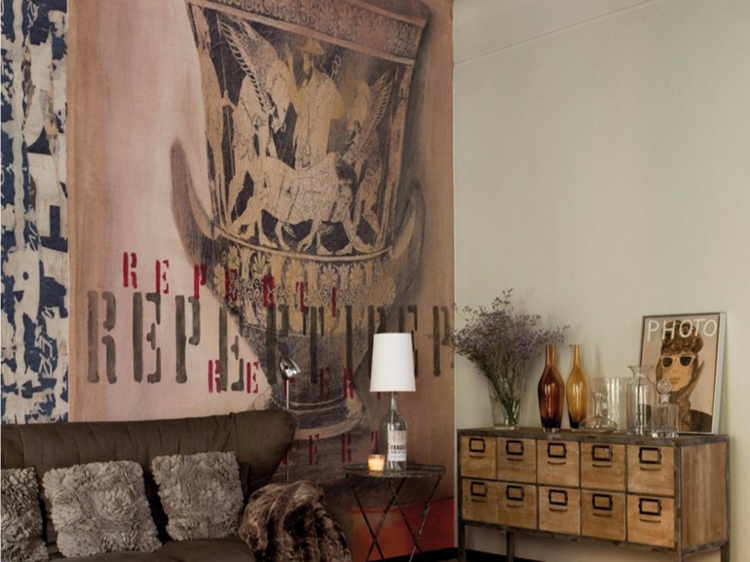 papel salon pared diseno rustico ideas