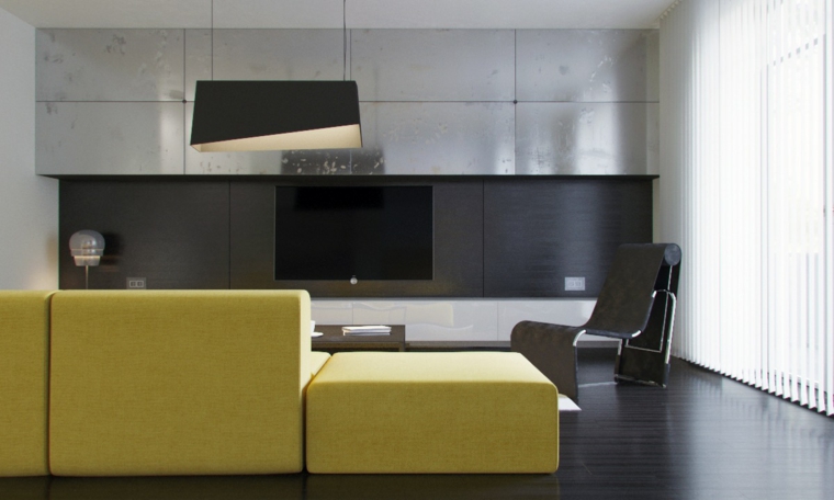 paredes salon televisor acento acero ideas