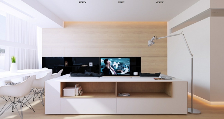 pared salon televisor acento madera natural ideas