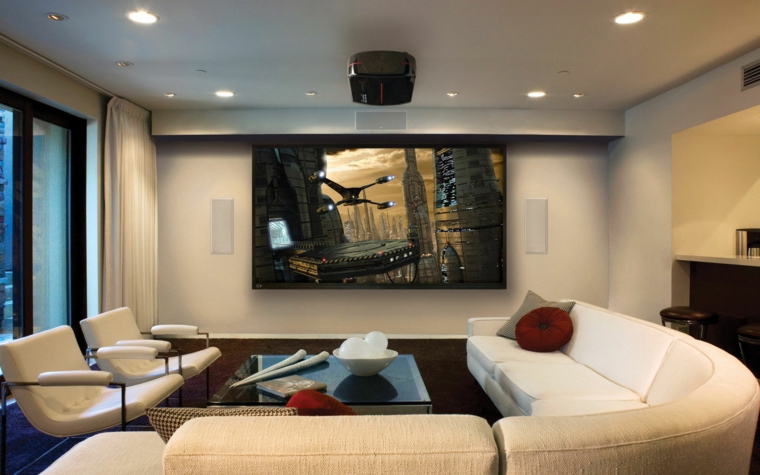 pared salon televisor acento muebles blancos ideas