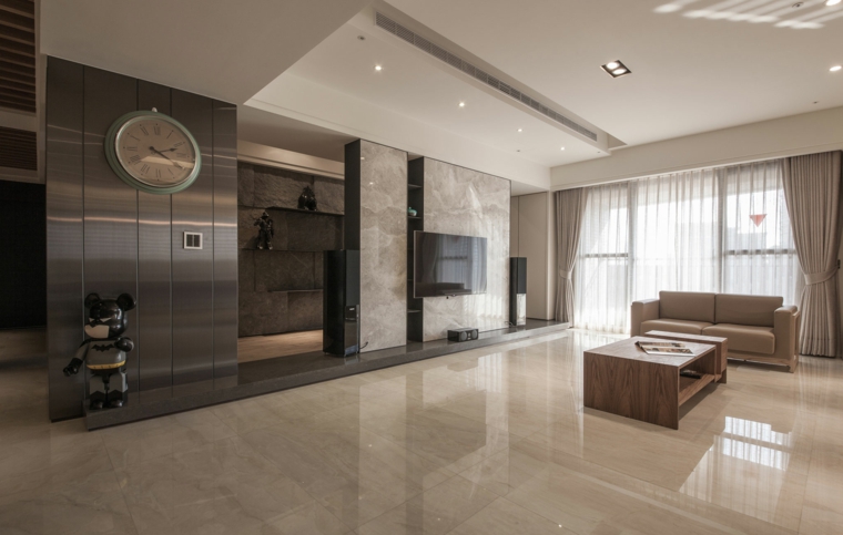 pared salon televisor marmol lujoso ideas