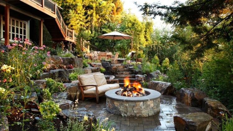 variante de piedras patio salones exteriores decorados lantas jardin