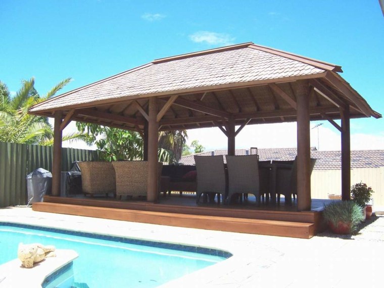 patio piscina cenador plataforma madera