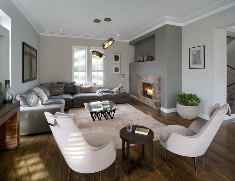salon decoracion moderna chimenea maceta ideas