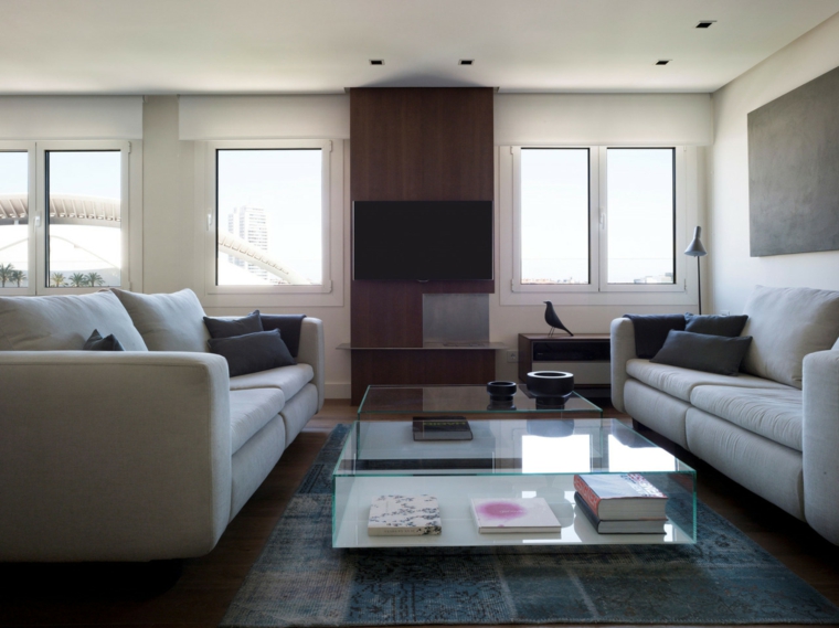 salones decoracion moderna mesa cristal ideas