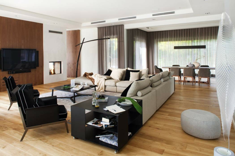salones decoracion moderna sillones negros ideas