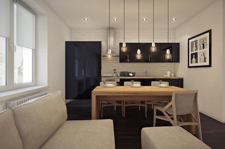 decoracion apartamentos pequeños salón comedor cocina moderna diseño