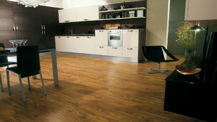 suelo laminado cocina comedor armarios pared ideas