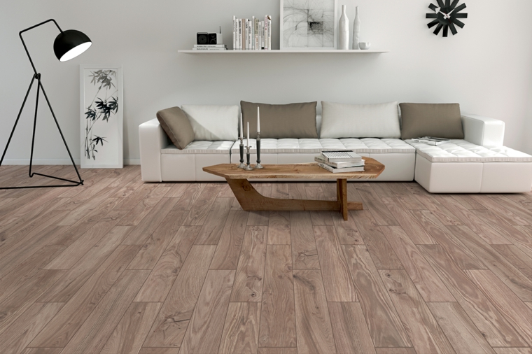 suelos laminado sofa blanca mesa madera ideas