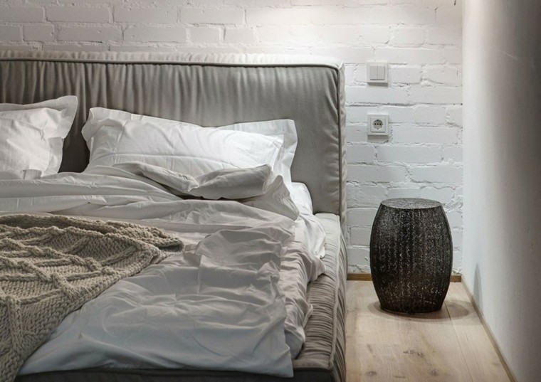 monocromatico dormitorio paredes ladrillo blancas ideas