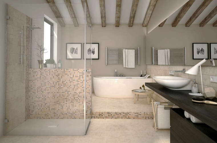 baños retro opciones lavabo madera mosaico ideas