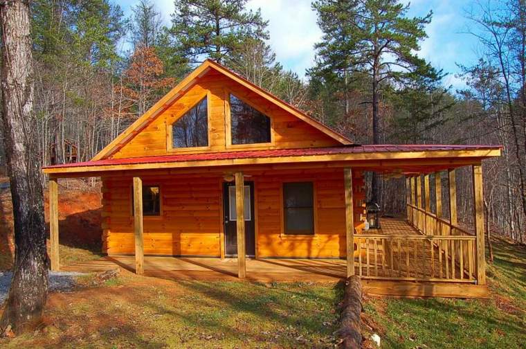 bonita cabaña madera bosque porche