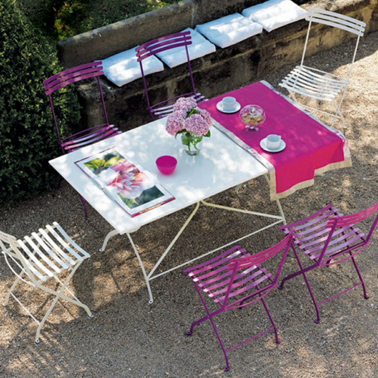 comida cena exterior muebles blanco rosa ideas