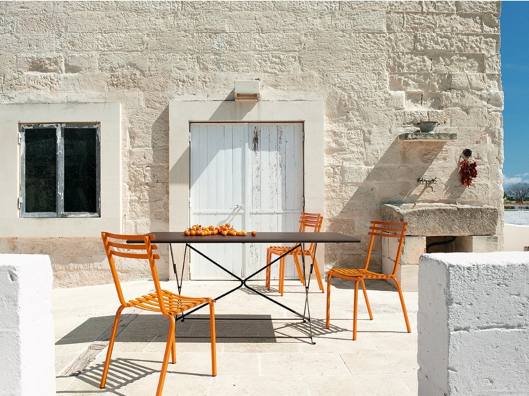 comida cena exterior muebles sillas naranja ideas