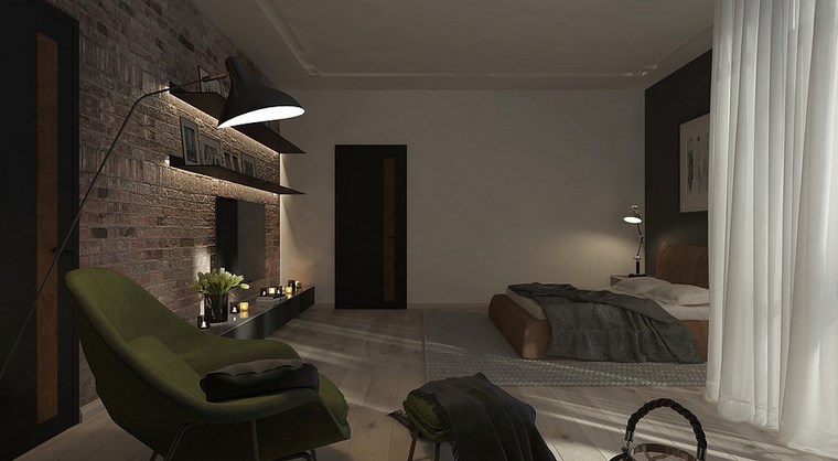 cuadros decorativos pared dormitorio moderno estantes iluminados ideas