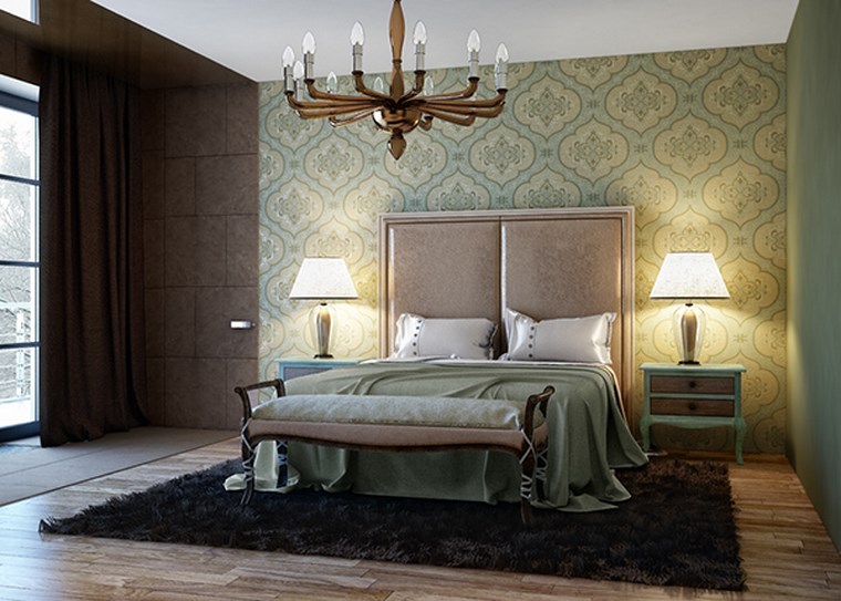 cuadros pared dormitorio moderno papel verde ideas