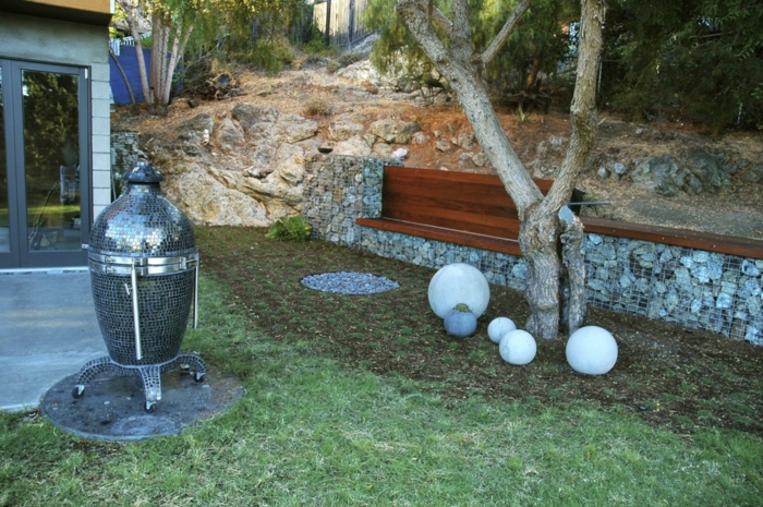 suelos con cesped decorativos elementos patios salones bancos