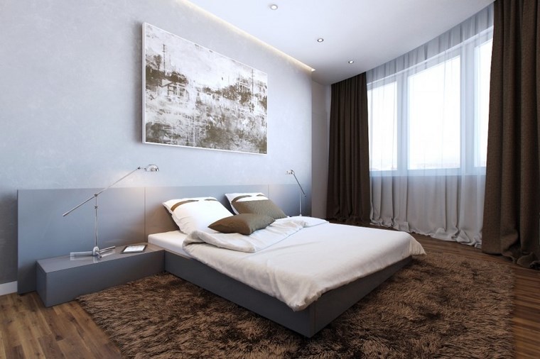 dormitorio moderno alfombra marron cuadro grande ideas