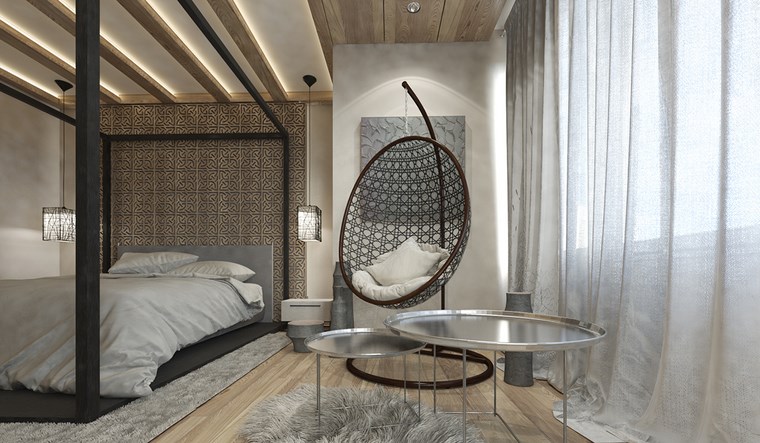 dormitorio moderno silla colgante mesas acero ideas