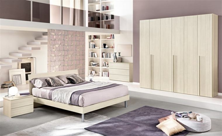 dormitorio moderno toques color purpura alfombra ideas