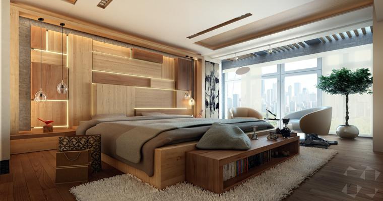 dormitorio moderno paneles madera