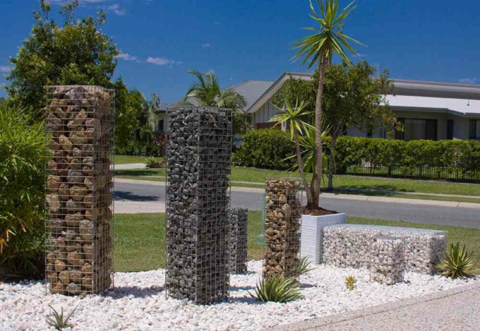 grava en blanco elementos patios salones jardineras