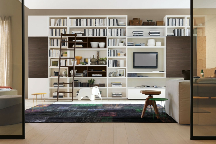 Muebles TV integrados con biblioteca - 75 ideas modernas