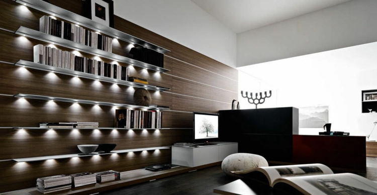 Muebles TV integrados con biblioteca - 75 ideas modernas