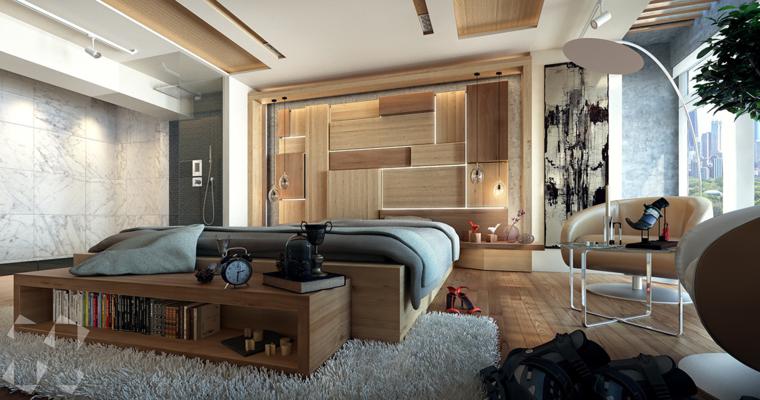 habitacion diseño moderno madera