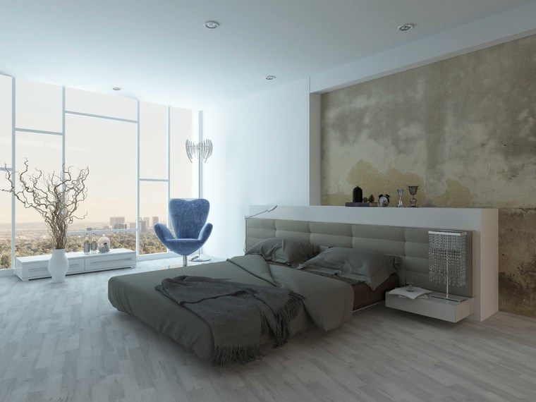 muebles blancos y pared de hormigón hormigon armado dormitorio muebles blancos ideas