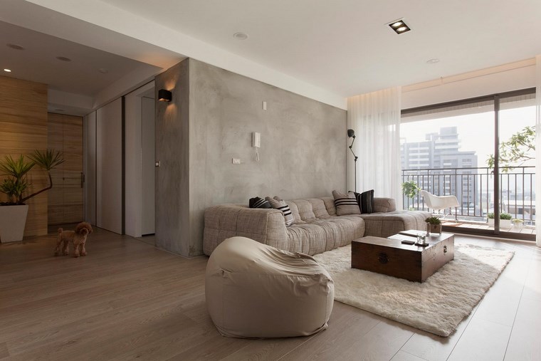 aparatamento moderno hormigon armado pared salon mesa preciosa ideas