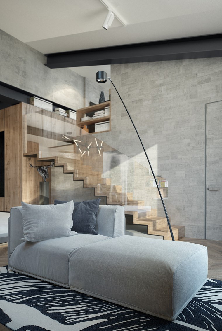 muebles grices y pared de hormigón en el salón hormigon armado salon moderno sofa gris ideas