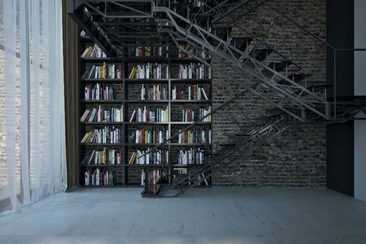 interiores industriales diseño biblioteca