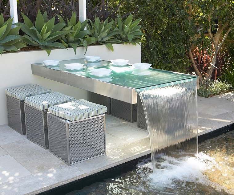 mesa caida agua opciones decorar jardin paran aliento ideas
