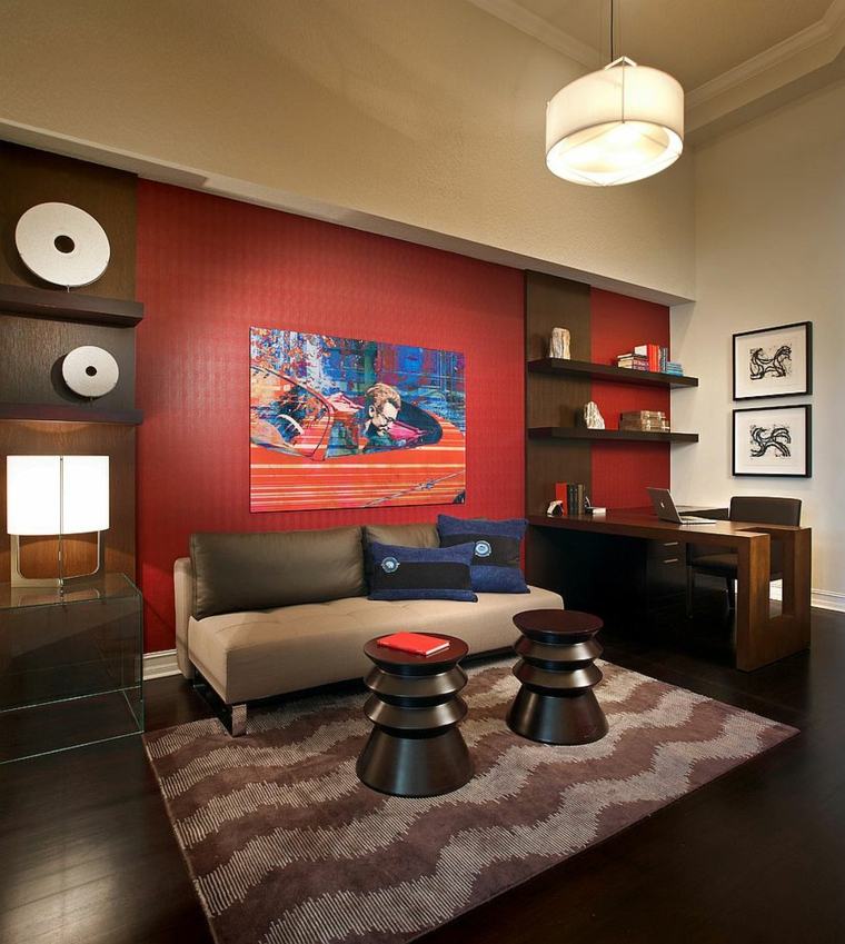 oficina casa diseno contemporaneo pared roja ideas