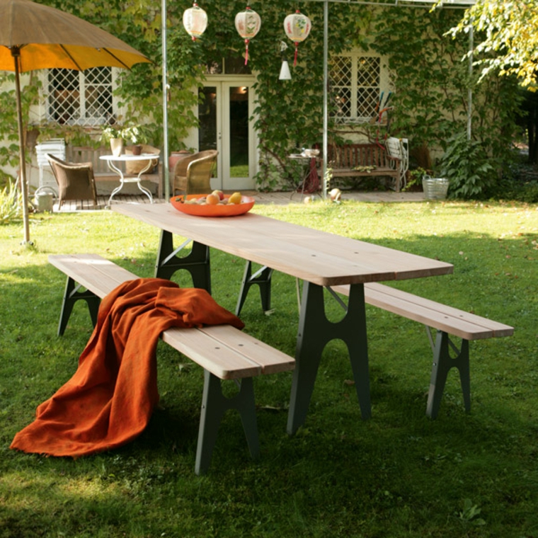 opciones muebles jardin originales bancos mesa madera ideas