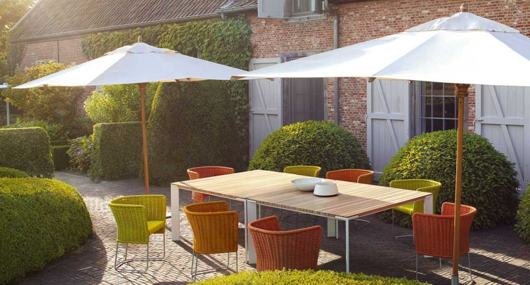 opciones muebles jardin originales mesa rectangular sombrillas ideas