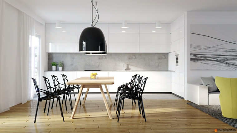 original comedor diseñop sillas negras