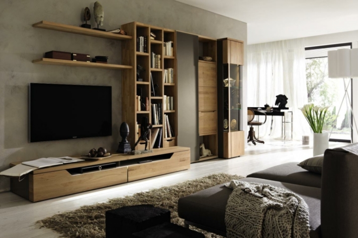 Muebles TV integrados con biblioteca - 75 ideas modernas