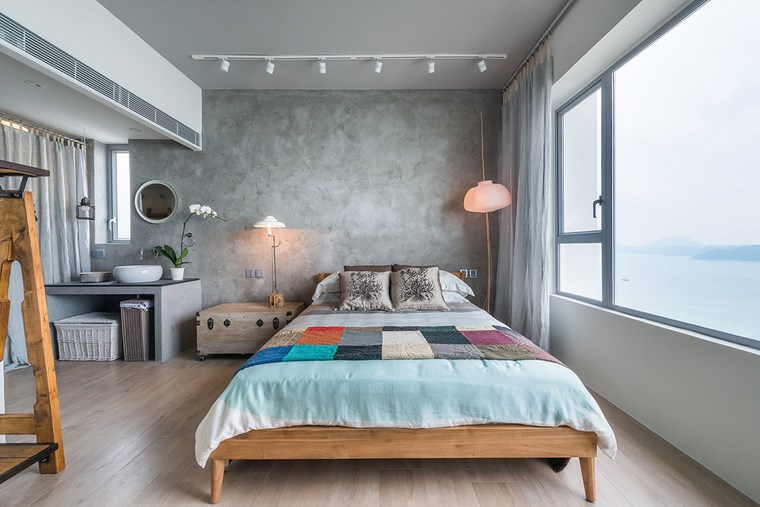dormitorio con baño moderno pared hormigon expuesto dormitorio luminoso ideas