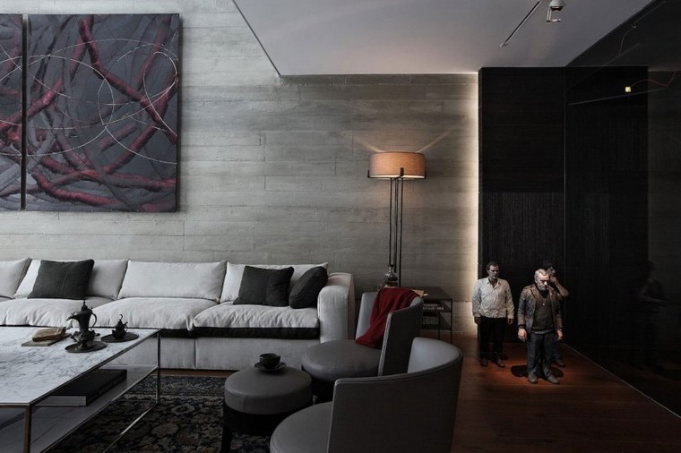 muebles grices y pared de hormigón pared hormigon expuesto elementos decorativos ideas