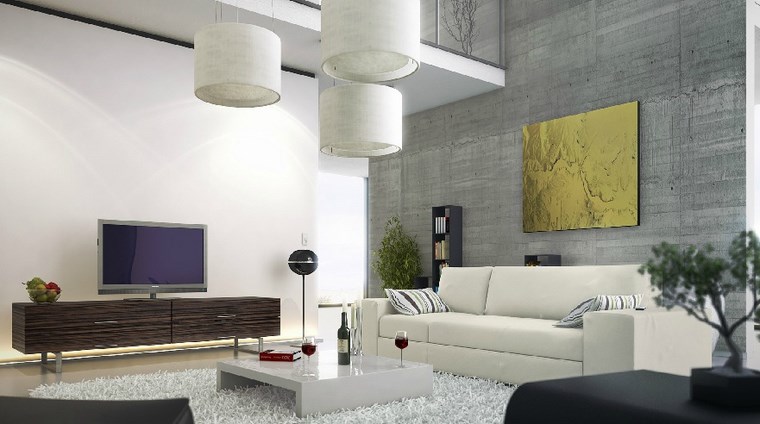 salón con diseño clásico y pared de hormigón pared hormigon expuesto estilo moderno ideas