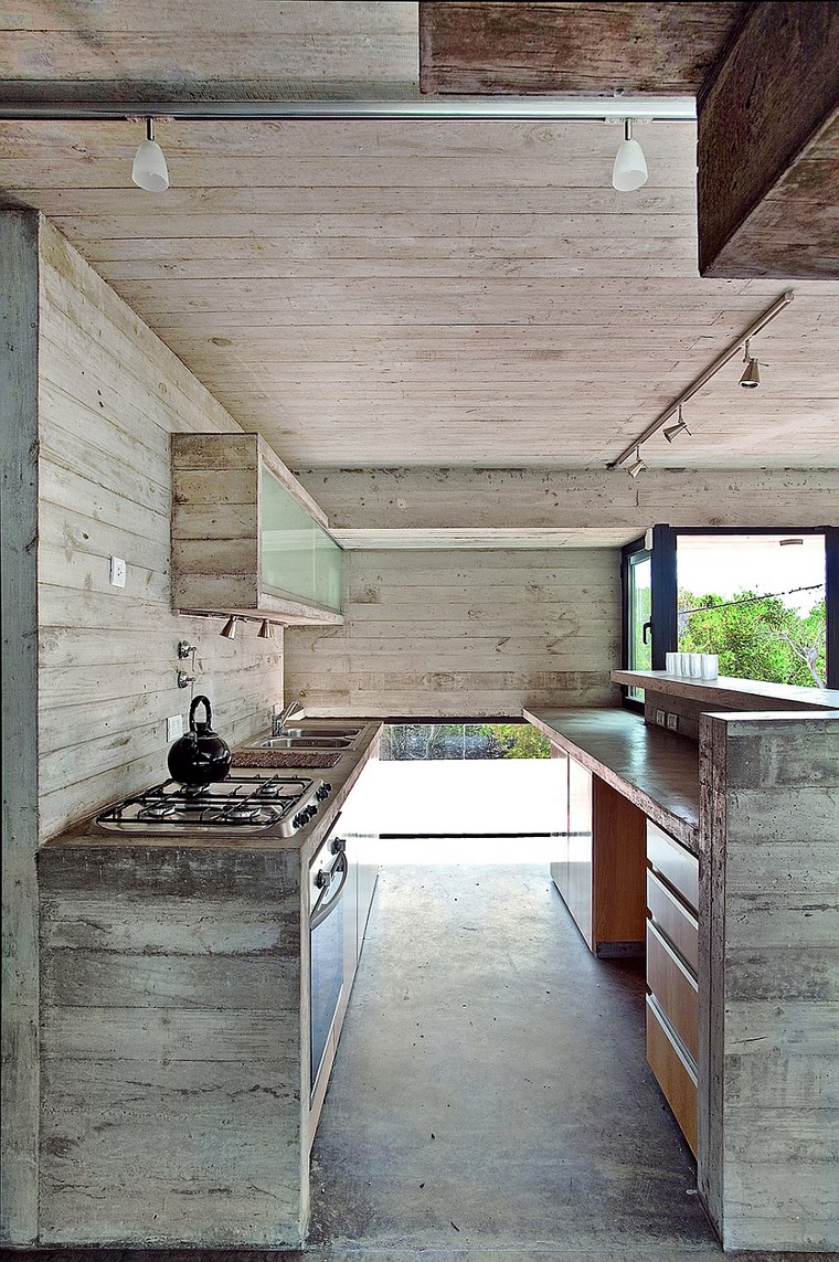 cocina de hormigón pared hormigon expuesto madera cocina ideas